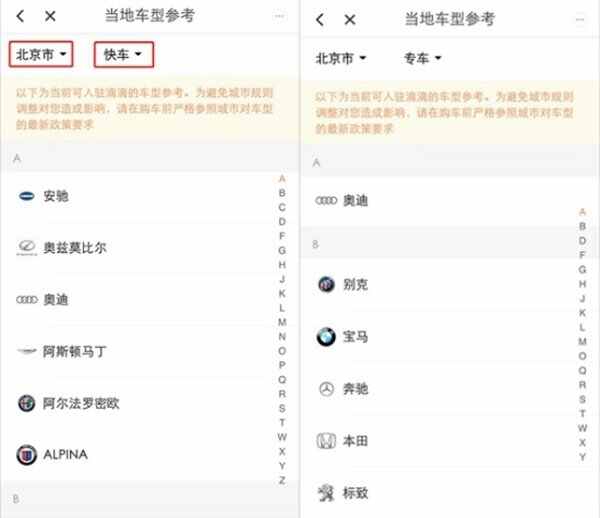 滴滴专车车型一览表，滴滴专车车型条件