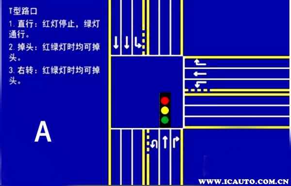 y字三岔路口信号灯图解，斜三叉路口红绿灯图解走法