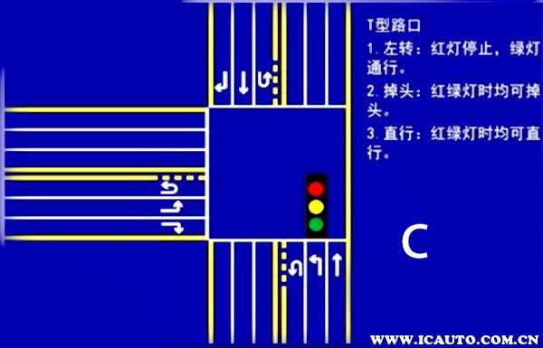 y字三岔路口信号灯图解，斜三叉路口红绿灯图解走法