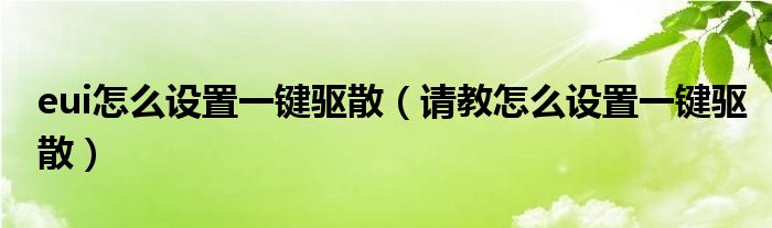 eui怎么设置一键驱散（请教怎么设置一键驱散）