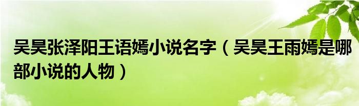 吴昊张泽阳王语嫣小说名字（吴昊王雨嫣是哪部小说的人物）