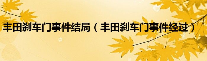 丰田刹车门事件结局（丰田刹车门事件经过）