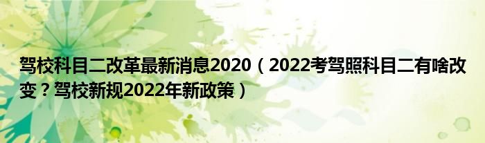 驾校科目二改革最新消息2020（2022考驾照科目二有啥改变？驾校新规2022年新政策）