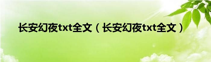 长安幻夜txt全文（长安幻夜txt全文）