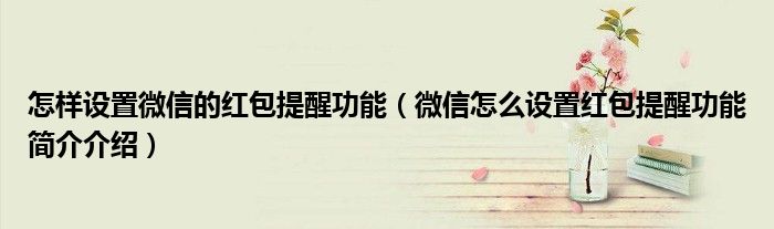 怎样设置微信的红包提醒功能（微信怎么设置红包提醒功能简介介绍）