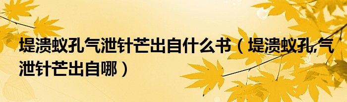 堤溃蚁孔气泄针芒出自什么书（堤溃蚁孔,气泄针芒出自哪）