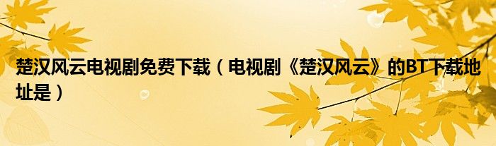 楚汉风云电视剧免费下载（电视剧《楚汉风云》的BT下载地址是）