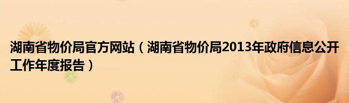 湖南省物价局官方网站（湖南省物价局2013年政府信息公开工作年度报告）