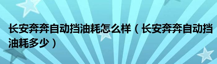 长安奔奔自动挡油耗怎么样（长安奔奔自动挡油耗多少）