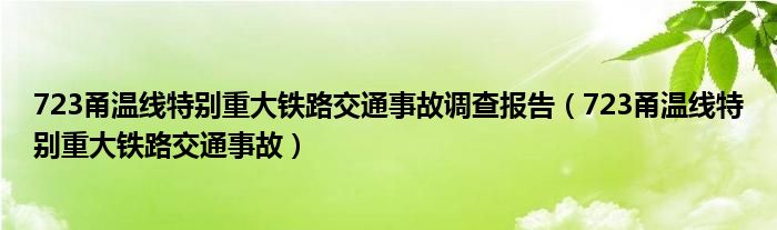 723甬温线特别重大铁路交通事故调查报告（723甬温线特别重大铁路交通事故）