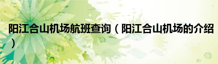 阳江合山机场航班查询（阳江合山机场的介绍）