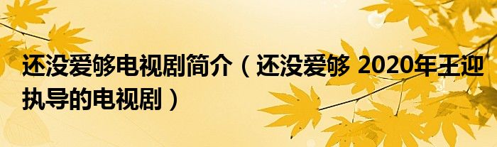 还没爱够电视剧简介（还没爱够 2020年王迎执导的电视剧）