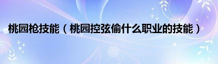 桃园枪技能（桃园控弦偷什么职业的技能）