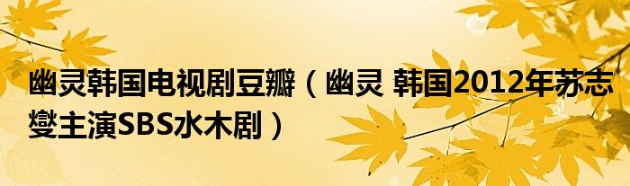 幽灵韩国电视剧豆瓣（幽灵 韩国2012年苏志燮主演SBS水木剧）