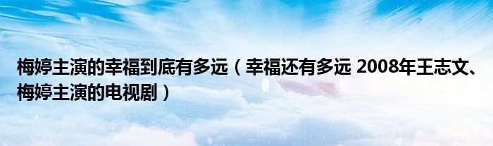 梅婷主演的幸福到底有多远（幸福还有多远 2008年王志文、梅婷主演的电视剧）