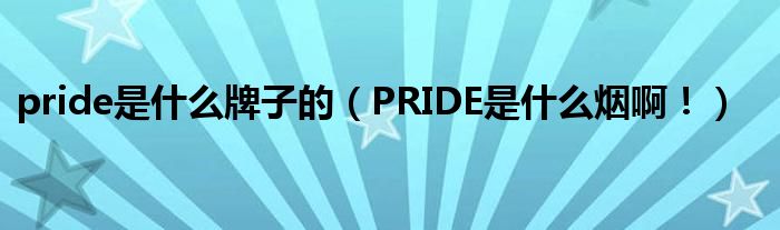 pride是什么牌子的（PRIDE是什么烟啊！）