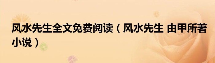 风水先生全文免费阅读（风水先生 由甲所著小说）