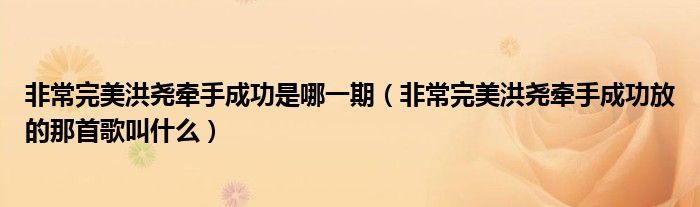 非常完美洪尧牵手成功是哪一期（非常完美洪尧牵手成功放的那首歌叫什么）