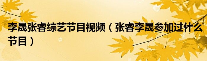 李晟张睿综艺节目视频（张睿李晟参加过什么节目）