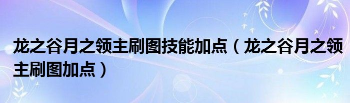 龙之谷月之领主刷图技能加点（龙之谷月之领主刷图加点）