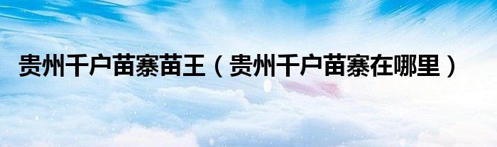 贵州千户苗寨苗王（贵州千户苗寨在哪里）