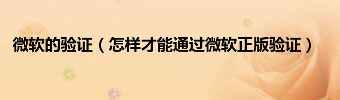 微软的验证（怎样才能通过微软正版验证）