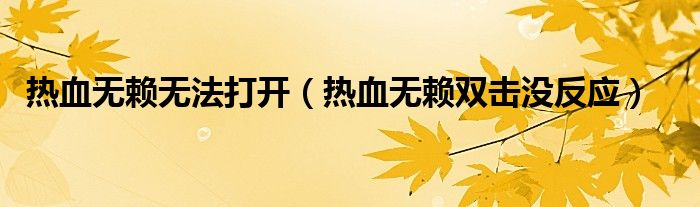 热血无赖无法打开（热血无赖双击没反应）