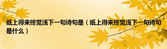 纸上得来终觉浅下一句诗句是（纸上得来终觉浅下一句诗句是什么）