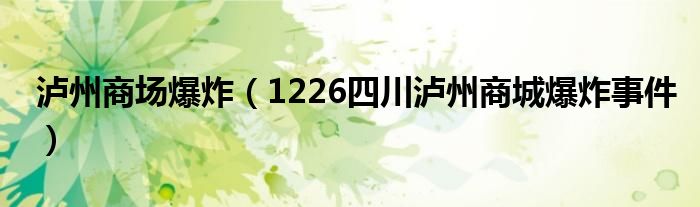 泸州商场爆炸（1226四川泸州商城爆炸事件）