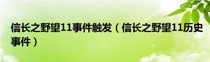 信长之野望11事件触发（信长之野望11历史事件）