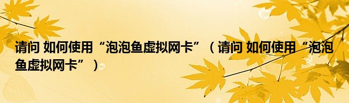 请问 如何使用“泡泡鱼虚拟网卡”（请问 如何使用“泡泡鱼虚拟网卡”）