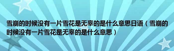 雪崩的时候没有一片雪花是无辜的是什么意思日语（雪崩的时候没有一片雪花是无辜的是什么意思）