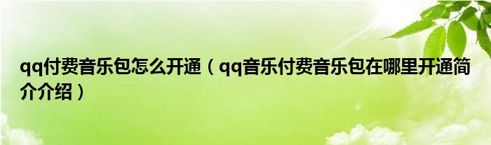 qq付费音乐包怎么开通（qq音乐付费音乐包在哪里开通简介介绍）