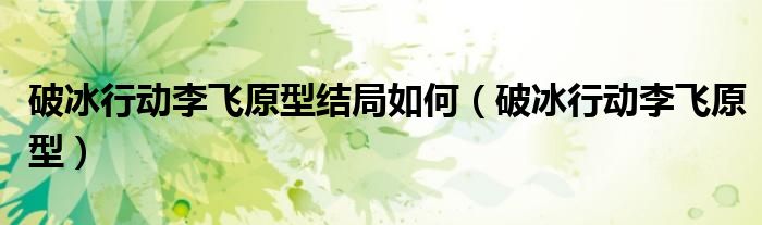 破冰行动李飞原型结局如何（破冰行动李飞原型）