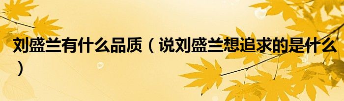 刘盛兰有什么品质（说刘盛兰想追求的是什么）