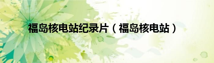 福岛核电站纪录片（福岛核电站）