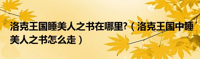 洛克王国睡美人之书在哪里?（洛克王国中睡美人之书怎么走）