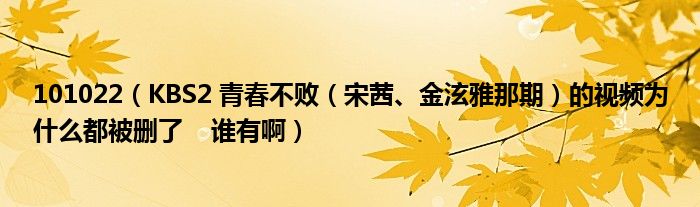 101022（KBS2 青春不败（宋茜、金泫雅那期）的视频为什么都被删了 谁有啊）