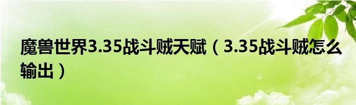 魔兽世界3.35战斗贼天赋（3.35战斗贼怎么输出）
