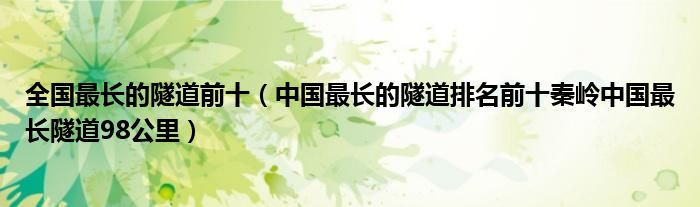 全国最长的隧道前十（中国最长的隧道排名前十秦岭中国最长隧道98公里）