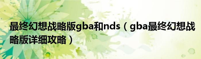 最终幻想战略版gba和nds（gba最终幻想战略版详细攻略）
