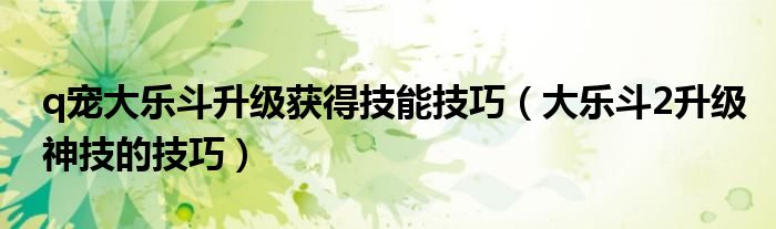 q宠大乐斗升级获得技能技巧（大乐斗2升级神技的技巧）