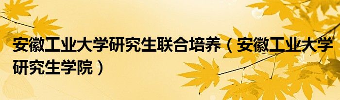 安徽工业大学研究生联合培养（安徽工业大学研究生学院）