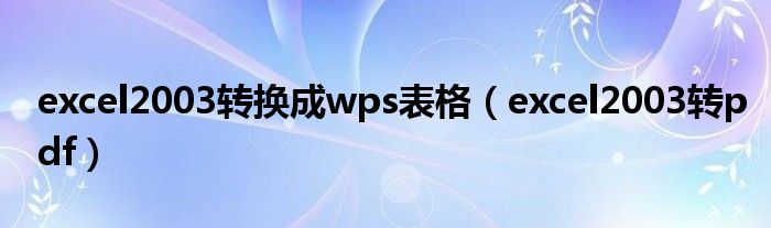 excel2003转换成wps表格（excel2003转pdf）