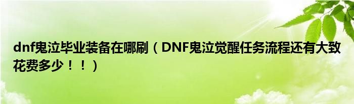 dnf鬼泣毕业装备在哪刷（DNF鬼泣觉醒任务流程还有大致花费多少！！）