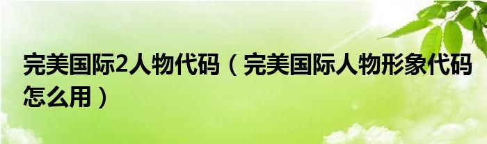 完美国际2人物代码（完美国际人物形象代码怎么用）