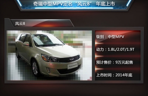 奇瑞推中型MPV“风云8” 与奥德赛同级