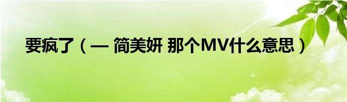 要疯了（— 简美妍 那个MV什么意思）