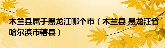 木兰县属于黑龙江哪个市（木兰县 黑龙江省哈尔滨市辖县）