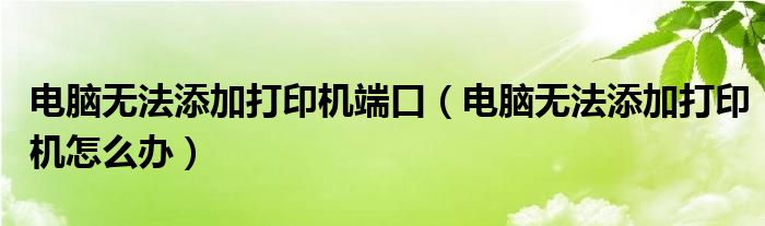 电脑无法添加打印机端口（电脑无法添加打印机怎么办）